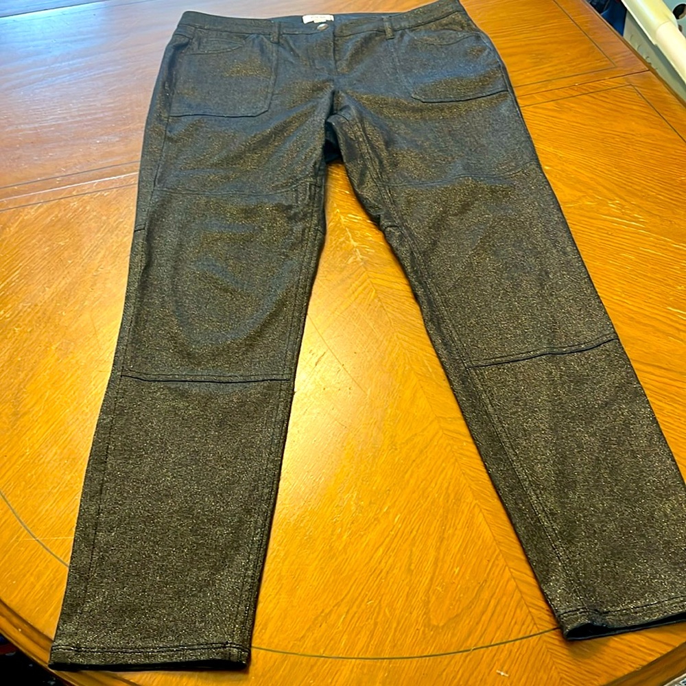 Per Se Carlisle Stephanie Metallic Glitter Sparkling Black & Gold Pants size 10